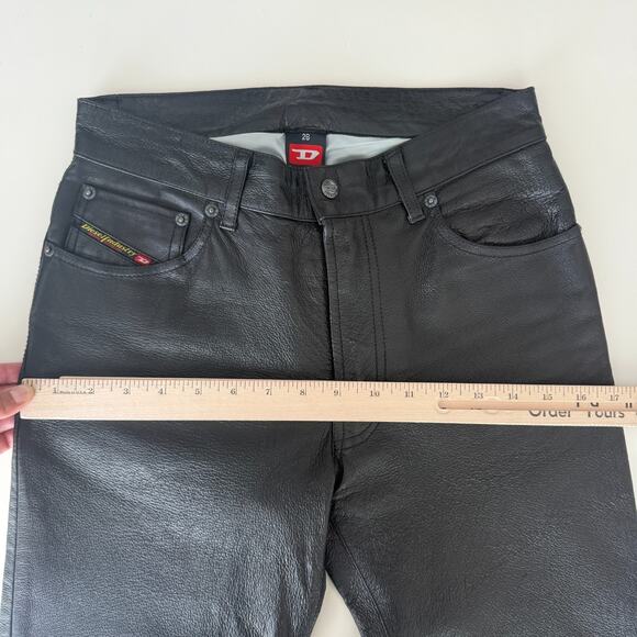 Vintage Diesel Leather Pants Womens 26 Black Y2K Flare Bootcut Low Rise Biker - Picture 15 of 16